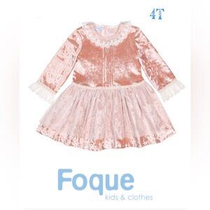 Foque 4t GIRLS PALE PINK VELVET & LACE DRESS